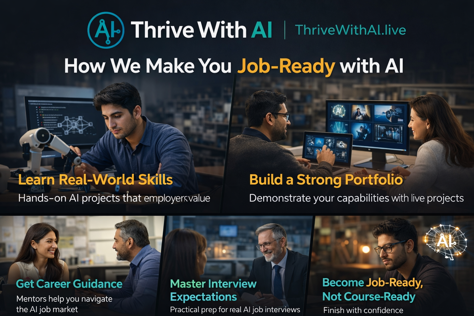 How ThriveWithAI Makes You Job-Ready with AI - Learn Real-World Skills, Build a Strong Portfolio, Get Career Guidance, Master Interview Expectations, Become Job-Ready Not Course-Ready